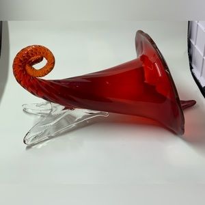 Vintage Murano 1950's Cornucopia Art Glass Vase